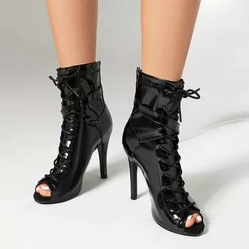 Женские высококачественные ботильоны на тонком каблуке со шнуровкой, женская обувь для латиноамериканских джазовых танцев, уличные сексуальные ботильоны на шпильках, размер плюс 46 35