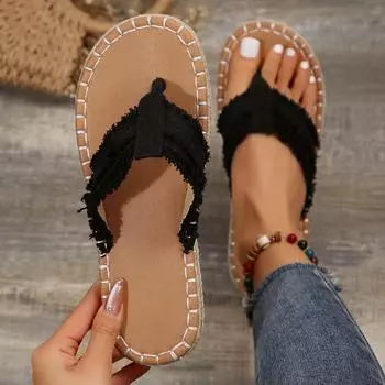 Женские высококачественные ретро джинсовые тапочки женские летние модные пляжные туфли с открытым носком на платформе женские повседневные плоские тапочки шлепанцы 36 чёрный