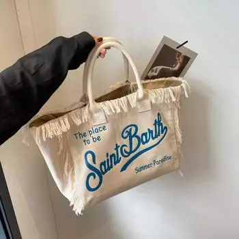 Женские высококачественные сумки с кисточками и буквами, популярные холщовые однотонные сплайсированные сумки большой емкости, модные сумки через плечо