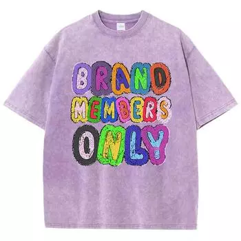 Женские выстиранные футболки Бренд Members Only Топы с принтом букв Хлопковые состаренные с круглым вырезом Оверсайз футболки Винтажная одежда S