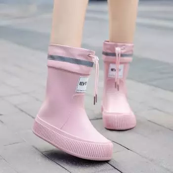 Женские взрослые японские модные нескользящие водонепроницаемые бархатные резиновые сапоги 36