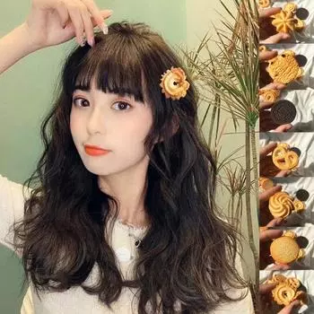 Женские забавные заколки для волос, аксессуары для волос, имитация печенья, детские заколки, очаровательные шпильки, боковая заколка, украшение для волос ручной работы, милое