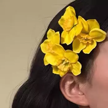 Женские заколки для волос, большие двойные заколки для волос с цветочным декором, заколки для волос без повреждения волос, пластиковые аксессуары для волос жёлтый