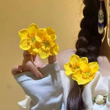 Женские заколки для волос, большие двойные заколки для волос с цветочным декором, заколки для волос без повреждения волос, пластиковые аксессуары для волос жёлтый
