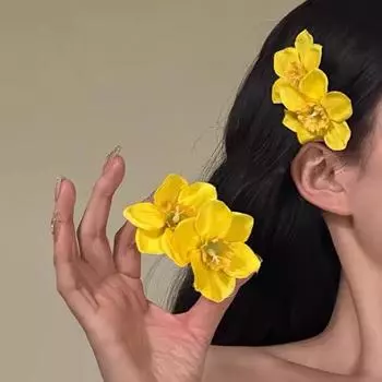 Женские заколки для волос, большие двойные заколки для волос с цветочным декором, заколки для волос без повреждения волос, пластиковые аксессуары для волос жёлтый