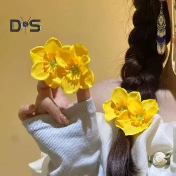 Женские заколки для волос, большие двойные заколки для волос с цветочным декором, заколки для волос без повреждения волос, пластиковые аксессуары для волос жёлтый