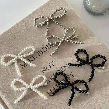 Женские заколки для волос с жемчугом, симпатичные заколки для волос с жемчугом, бантики, металлические заколки для волос, аксессуары для волос белый