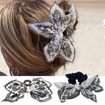 Женские заколки-краб для волос с бантом, двухсторонние, с узором в виде ореха кешью, заколка для волос с большим бантом