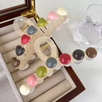 Женские заколки-крабы для волос Акриловые заколки-крабы большого размера с цветным сердечком Милые заколки для волос Шпильки-крабы Модные аксессуары для волос Головные уборы