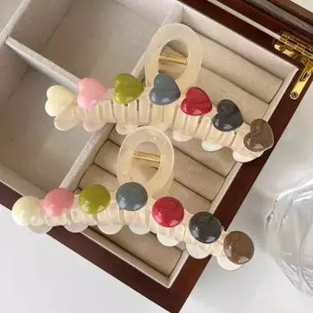 Женские заколки-крабы для волос Акриловые заколки-крабы большого размера с цветным сердечком Милые заколки для волос Шпильки-крабы Модные аксессуары для волос Головные уборы