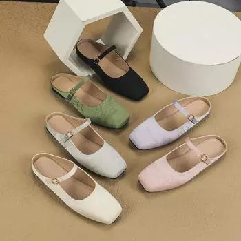 Женские закрытые туфли на плоской подошве с открытой спиной, мягкие балетки, мокасины, мюли с ремешком на щиколотке, туфли-лодочки для женщин 35 чёрный