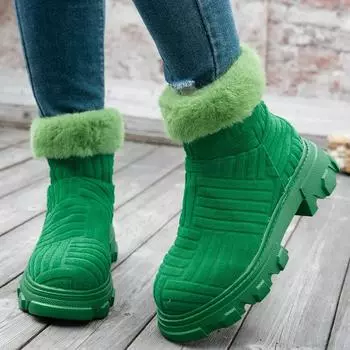 Женские замшевые ботильоны на платформе с мехом, короткие плюшевые ботинки, зимние новые дизайнерские теплые ботинки «Челси», повседневная обувь на плоской подошве Botas 37