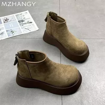 Женские замшевые ботильоны на плоской подошве, модная зимняя обувь для женщин, тренд 2025 года, новые зимние короткие ботинки для ходьбы, удобный бренд Mujer Botas 35 хаки