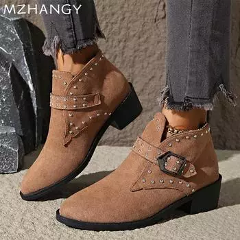 Женские замшевые ботильоны с острым носком на плоской подошве, женская мода 2025 года, дизайнерские зимние новые удобные ботинки челси Mujer Botas 36 хаки