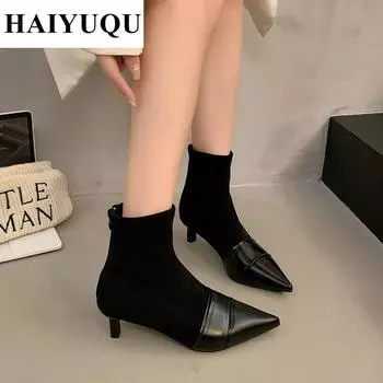 Женские замшевые ботильоны с острым носком на шпильках, зимние трендовые новые элегантные ботинки челси, вечерние платья, сексуальные туфли-лодочки Mujer 35