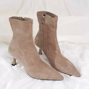 Женские замшевые ботинки челси на высоком каблуке, сексуальные туфли с острым носком, зимняя мода, новый тренд, прогулочные готические туфли Chaussures Femme 35