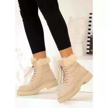 Женские замшевые ботинки и ботильоны на толстой подошве со шнуровкой из овечьей шерсти 49-71-22Замша
