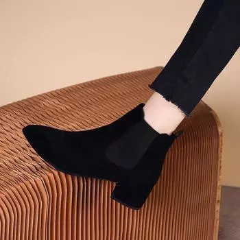 Женские замшевые ботинки Martin с острым носком и средним каблуком 2024 года, осень/зима 39 чёрный