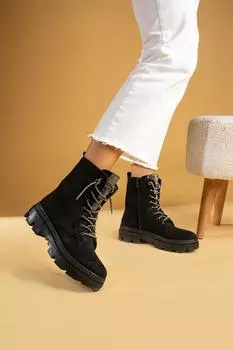 Женские замшевые ботинки на шнуровке и молнии с теплой подкладкой и удобной подошвой 57-274-23Замша