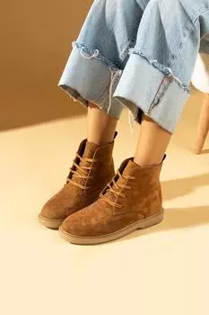 Женские замшевые ботинки на шнуровке с удобной подошвой 024-973-23Замша