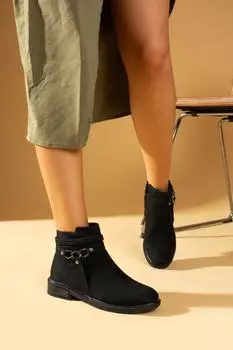 Женские замшевые ботинки на удобной подошве с цепочкой на молнии 57-0100-23Замша