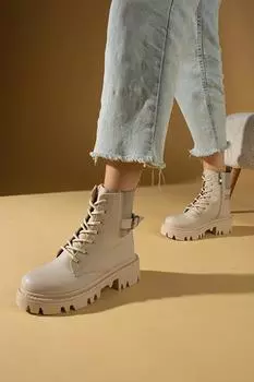 Женские замшевые ботинки на удобной подошве со шнуровкой и молнией с пряжкой 57-0135-23