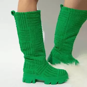 Женские замшевые длинные зимние ботинки большого размера, однотонные повседневные ботинки на толстой подошве, размеры 36-43 36 чёрный