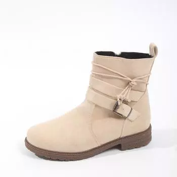 Женские замшевые мотоботы в стиле ретро 2023 года - Круглый носок, Низкий каблук, Большой размер, Боковая молния для осени и зимы 43