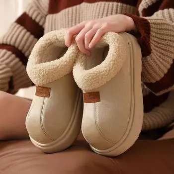 Женские замшевые низкие туфли из хлопка: Теплые, дышащие тапочки с плюшевой подкладкой для осени и зимы 36-37 (Inner length 23.5cm) грязно-белый