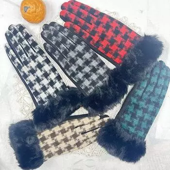 Женские замшевые перчатки для сенсорных экранов, модные утолщенные термоперчатки с рисунком «Тысяча птиц» из сетки, нескользящие перчатки из хлопка для велоспорта