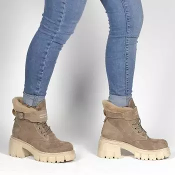 Женские замшевые повседневные ботинки на толстой подошве на каблуке