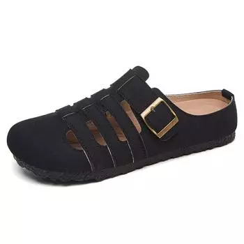 Женские замшевые сабо мюли с пробковой стелькой сандалии мюли обувь: Туфли-мюли на плоской подошве - удобные сандалии с закрытым носком 36