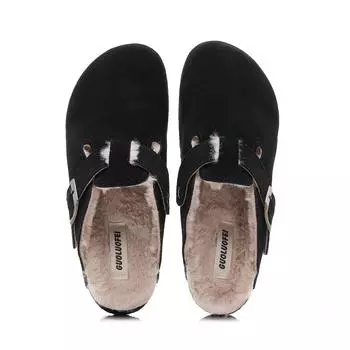 Женские замшевые сабо с меховой подкладкой и пушистой пробковой стелькой, мюли, без застежек, зимние туфли-картошки 36