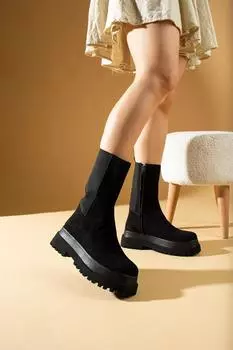 Женские замшевые сапоги длиной ниже колена на молнии с высокой подошвой 54-631-23Замша