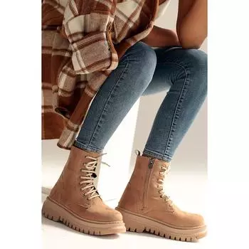 Женские замшевые сапоги на толстой подошве с застежкой-молнией 031-7757-22Замша