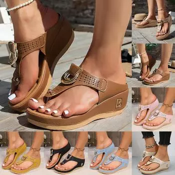 Женские замшевые шлепанцы, удобные босоножки на толстой подошве, мягкие босоножки на танкетке, модные корректирующие пляжные тапочки, сандалии 36 чёрный