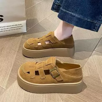 Женские замшевые тапочки TUINANLE, классические мюли, летние сандалии, противоскользящие пляжные тапочки для отдыха на природе 35 бежевый