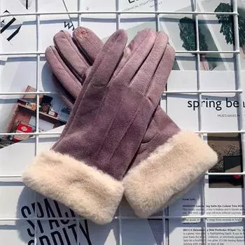 Женские замшевые термоперчатки для путешествий на открытом воздухе с вышивкой для сенсорных экранов Женские большие перчатки для волос серый