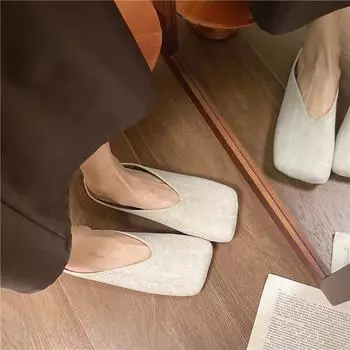 Женские замшевые туфли на плоской подошве Мюли Туфли с квадратным носком Тапочки с открытой пяткой Повседневные сандалии Трендовые летние платья Шлепанцы Уютные шлепанцы 35