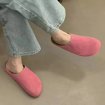 Женские замшевые туфли на плоской подошве, повседневные туфли-мюли с открытой пяткой, осенние дизайнерские удобные новые туфли-мюли 2024 года, платья, прогулки, Zapatillas Mujer 35