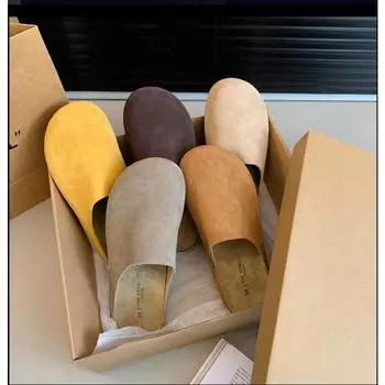 Женские замшевые туфли на плоской подошве, повседневные туфли-мюли с открытой пяткой, осенние дизайнерские удобные новые туфли-мюли для прогулок 35 жёлтый