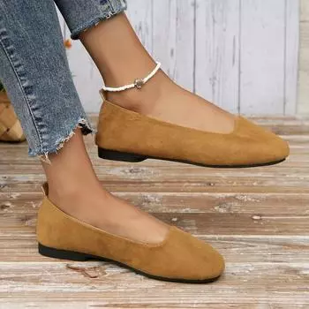 Женские замшевые туфли на плоской подошве с квадратным носком, женские туфли на весну и лето, базовые лаконичные женские туфли с квадратным носком 36 бежевый