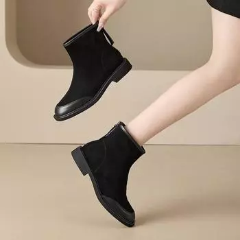 Женские замшевые зимние ботильоны на среднем каблуке, дизайнерская мода, повседневная обувь для ходьбы, женская обувь 2025 года, тренд, новые зимние теплые ботинки Mujer 35 чёрный