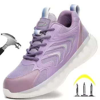 Женские защитные ботинки со стальным носком, легкие дышащие рабочие ботинки для женщин, неразрушимые противоударные строительные кроссовки 37 фиолетовый