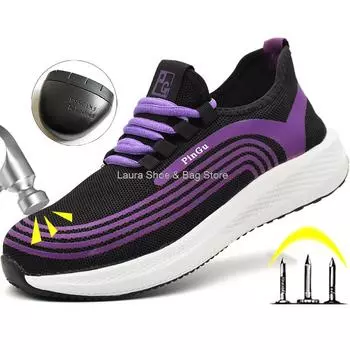 Женские защитные ботинки со стальным носком, дышащие рабочие защитные ботинки, легкие, устойчивые к проколам, рабочие ботинки для строительства, женские, новые 38