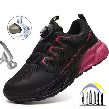 Женские защитные ботинки со стальным носком, спортивные рабочие защитные ботинки, рабочая обувь с защитой от проколов, неразрушаемые ботильоны с защитой от ударов 37 розовый