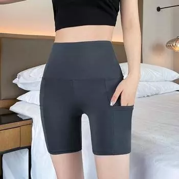 Женские защитные шорты с боковыми карманами, однотонные, высокоэластичные, летние шорты, впитывающие пот, с функцией подъема бедер L серый