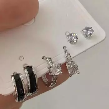 Женские зажимы для ушей, 6 предметов, черные глазурованные зажимы для ушей