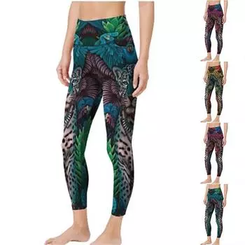 Женские зеленые эластичные леггинсы с леопардовым принтом для йоги, фитнеса, бега, тренажерного зала, спортивные брюки для активного отдыха XS зелёный
