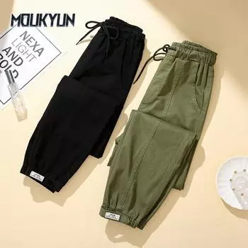 Женские зеленые брюки, модные свободные повседневные брюки в полоску в стиле пэчворк M